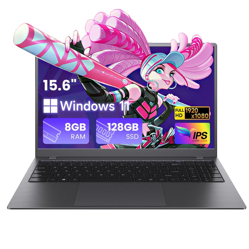 RNRUO 15.6" Laptop, Intel 6500Y 8GB RAM 128GB ROM, Windows 11 Office 2024, Type-C PD, Numeric Keypad 1080p Display Dual 4K Output Laptop Computer for Business Work Study