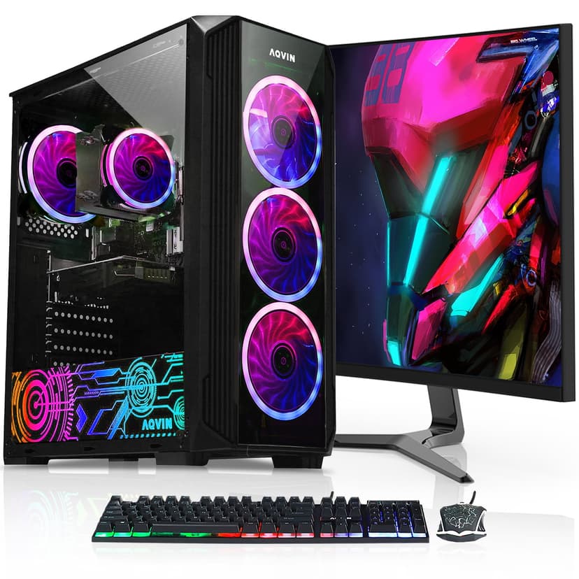 AQVIN ZForce Gaming Desktop Computer Tower PC | Intel Core i7 | 32GB RAM | 512GB SSD Storage | Geforce GTX 1650 4GB GDDR5 | 27 Inch Curved Gaming Monitor | Windows 10 Pro | RGB Keyboard and Mouse