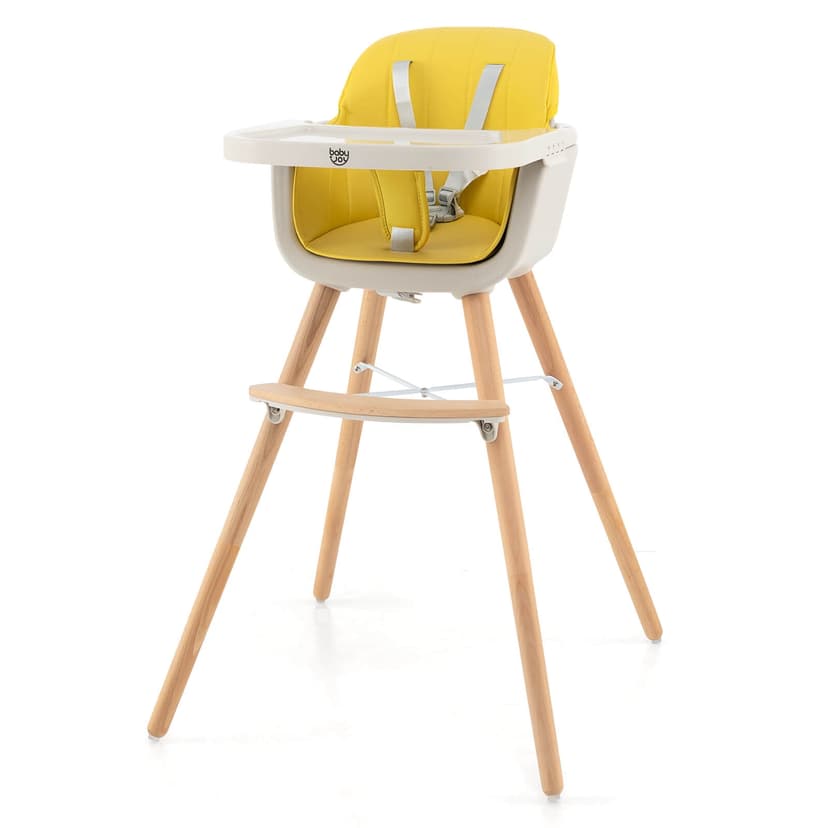 Babyjoy 3 in 1 Convertible Wooden High Chair Baby Toddler Highchair w/ Cushion Yellow