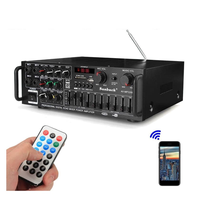 2000W 5.0 Bluetooth 2 Channel Audio Power HiFi Amplifier 326BT AV Amp Speaker With Remote Control 4 Micro For Car Home ,Efficient Heatsink