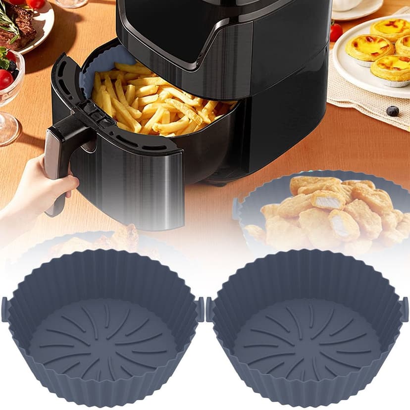 EASTIN 2Pcs Air Fryer Silicone Pot with Handle Reusable Air Fryer Liner Heat Resistant Air Fryer Silicone Basket Baking Pan Air Fryer Accessories Liners for Air Fryer Oven Microwave