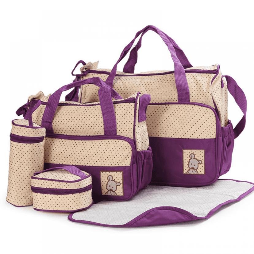 Five-piece mummy bag diaper bag, multifunctional travel waterproof mummy bag ,Maternity Bags with Large Capacity and Multiple Pockets.(Purple)
