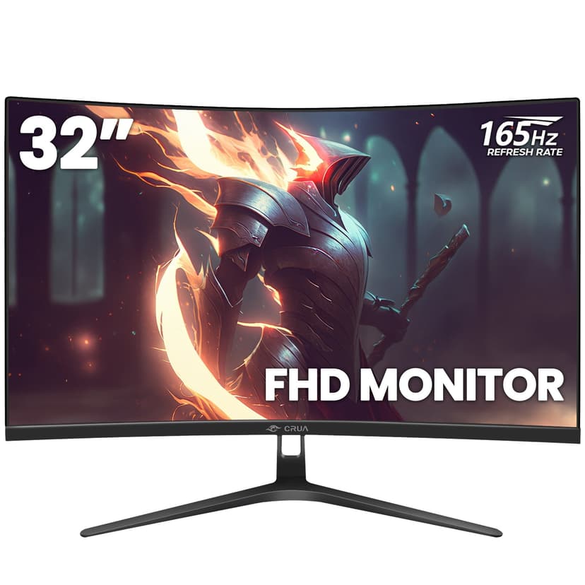 CRUA 32" Curved Gaming Monitor -165Hz FHD (1920 *1080P), 120% sRGB, AMD Freesync, HDMI/DP, Wall Mountable Installs-Black