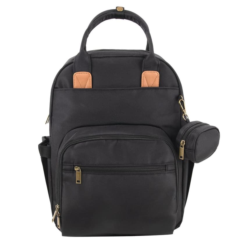 Baby Essentials ‘The Essential’ Multi-Pocket Mesh Padded Back Baby Diaper Bag Backpack with Insulated Bottle Pockets, Detachable Pacifier Pouch and Stroller Straps in Black