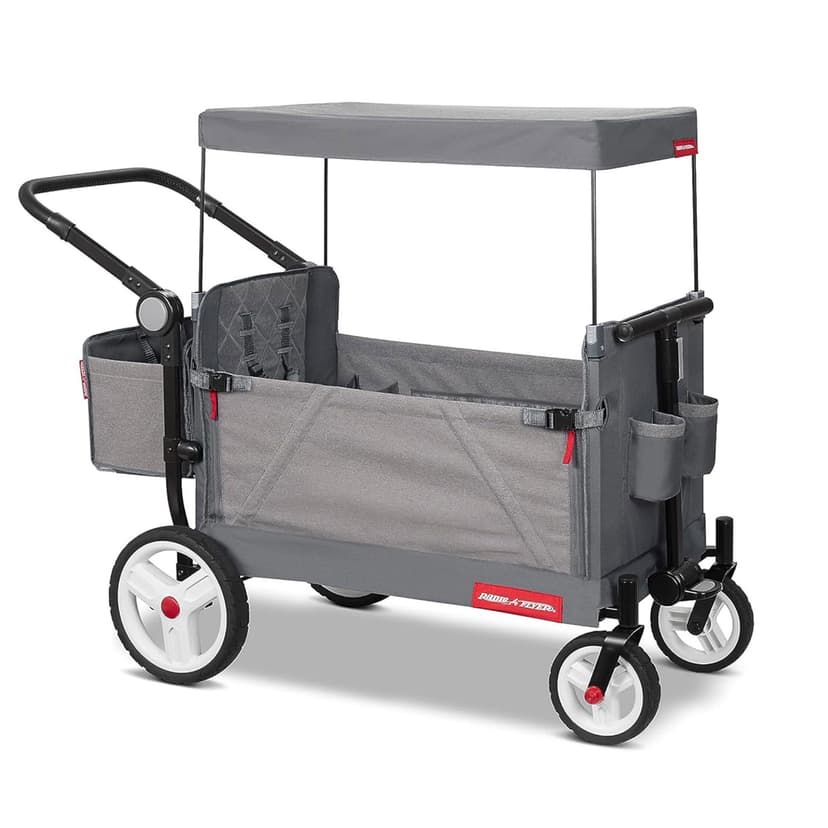 Radio Flyer Odyssey Stroller Wagon, Baby Child Stroller Wagon with Canopy and Bag, Grey