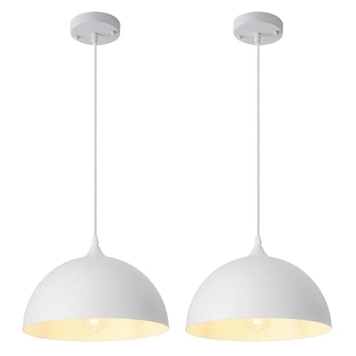 SESIMENT White Farmhouse Pendant Light 11.8inches 2 Packs, Kitchen Pendant Light, Pendant Lights Kitchen Island, Industrial Pendant Light, Pendant Light for Kitchen, Bedroom, Office