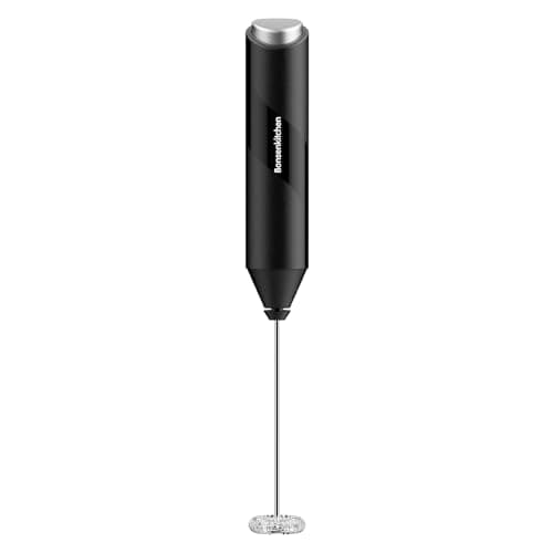 Bonsenkitchen Powerful Milk Frother for Coffee, Fast Handheld Drink Mixer with Stainless Steel Whisk, Battery Operated Hand Frother Stirrer Wand - Black