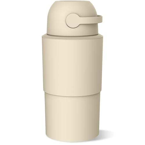 Pure Magic Baby Diaper Pail - Heka, Patented Odor-Stop System, Collapsible, Use Any Garbage Bag, One Hand Free Lever, 1 Roll of Bag incld. (Large, Beige)