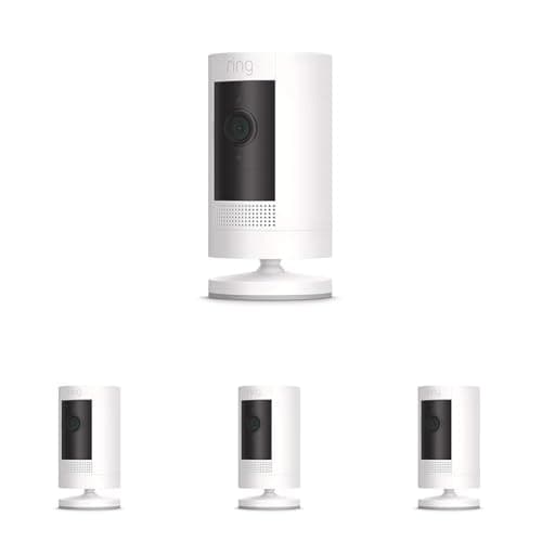 Ring Outdoor Cam (Stick Up Cam) | Weather-Resistant Outdoor Camera, Live View, Color Night Vision, Two-Way Talk, Motion alerts, Works with Alexa | White (Pack of 4)