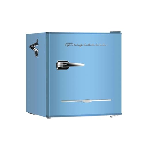 Frigidaire EFR176 Retro Compact Fridge with Chiller Mini Refrigerator with Built-in Bottle Opener for Office, Bedroom, Dorm Room or Cabin, 1.6 cu ft 16"D x 18"W x 18.5"H, Blue