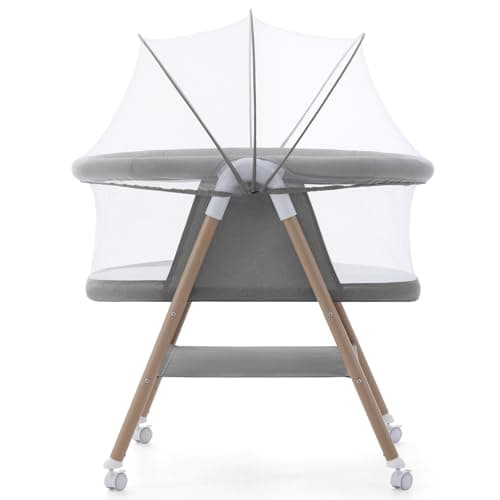 Baby Bassinet Crib - 3-in-1 Portable Infant Bed with Mosquito Net & Carry Bag, Sturdy Foldable Design, Easy Assembly (Gray)