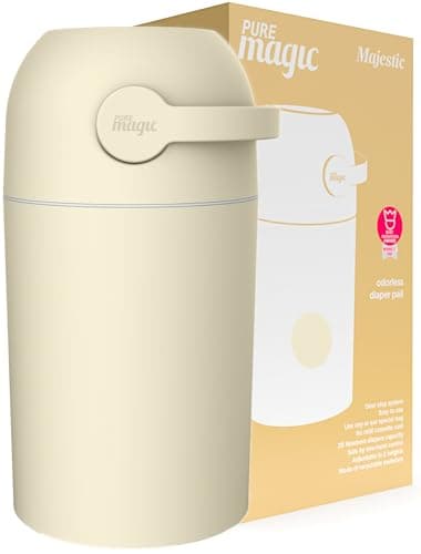 Pure Magic Diaper Pail Majestic, Patented Odor-Stop System, Use Any Garbage Bag, One Hand Free Lever, A Roll of Bag incld. (Beige)