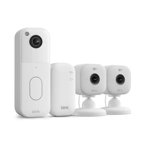 Blink Video Doorbell + Mini 2 – Motion & chime alerts, HD viewing, and two way audio. Sync Module Core included – 1 camera system + two Mini 2 (White/White)