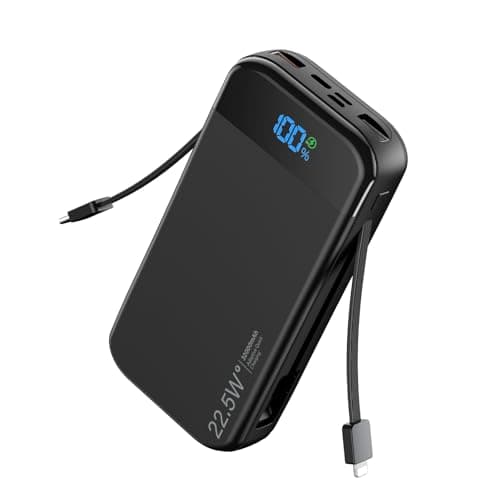 Portable Charger 32000mAh, BLJIB 22.5W QC 3.0 PD 20W Smart LED Display Fast Charging Built in Cables Power Bank, External Battery Pack Charge 5 Devices Compatible with Cellphones (Black)