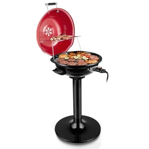 Electric Grill, Techwood Indoor/Outdoor Electric BBQ Grill, 1600W Portable Removable Stand Grill with Adjustable Heat & Drip Tray, Double Layer Design for Party, Patio & Backyard (Red)