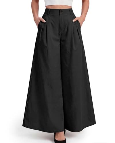 Bsubseach Women Wide Leg Pants High Waisted Work Palazzo Pants Summer Business Casual Trousers with Pockets Black M