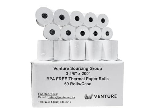 Venture Premium Thermal Paper Rolls 3 1/8 x 200 ft (50 Pack) BPA Free Receipt Paper for POS, Cash Register, Epson, Star Micronics, Bixolon, Citizen Printers