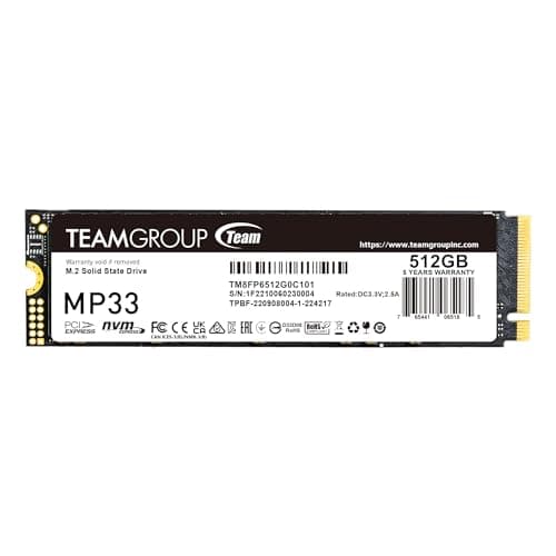 TEAMGROUP MP33 512GB SLC Cache 3DNAND TLC NVMe PCIe Gen3x4 M.2 2280 Internal SSD R/W up to 1700/1400 MB/s Compatible w/Laptop&Desktop TM8FP6512G0C101