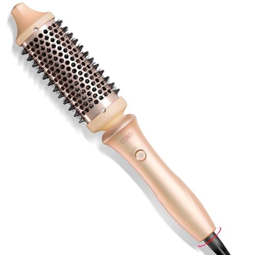 TYMO STYLUX Thermal Brush - Heated Round Brush, Blowout Volumizer with Flexi-Fit for Hair Straightening, Curling Styler Tool, Hair Straightener and Curler 2 in 1, Dual Voltage, Pink, 1.7 Inch