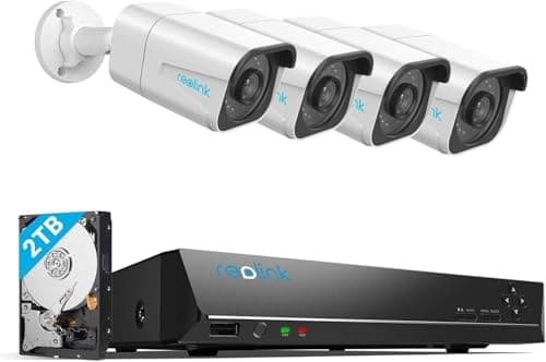 Reolink 4K 8CH PoE Security Camera System H.265, 4pcs 8MP Weatherproof Person/Vehicle/Pet Smart Detection Outdoor PoE IP Cameras, 8-Channel NVR with 2TB HDD for 24/7 Recording, RLK8-800B4