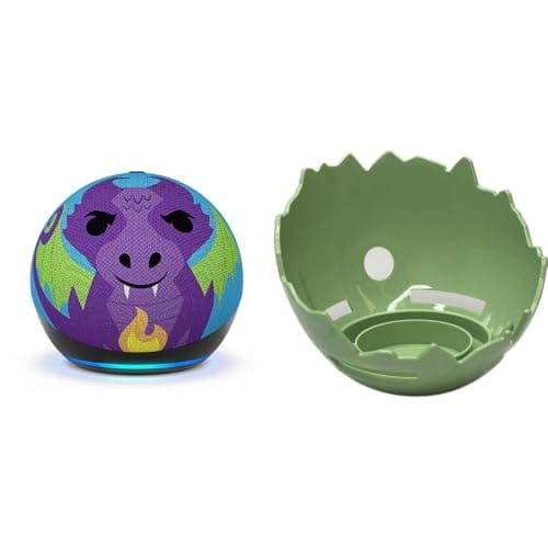 Echo Dot Kids Bundle: Amazon Echo Dot Kids (newest model), Dragon Design and Dragon Egg Stand