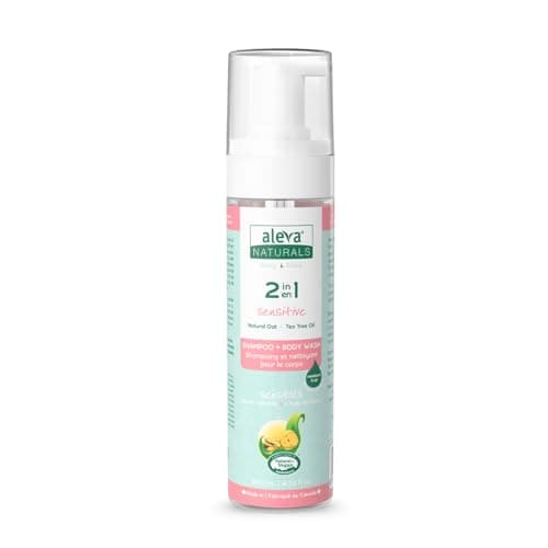 Aleva Naturals Baby Shampoo & Body Wash, 100% Natural 2-in-1 for Cradle Cap & Dry Scalp, Gentle Self Foaming Formula with Oatmeal, Aloe Vera & Chamomile, Hypoallergenic, pH-Balanced, Safe for Sensitive & Eczema-Prone Skin, Made in Canada - 200ml / 6.8 fl oz