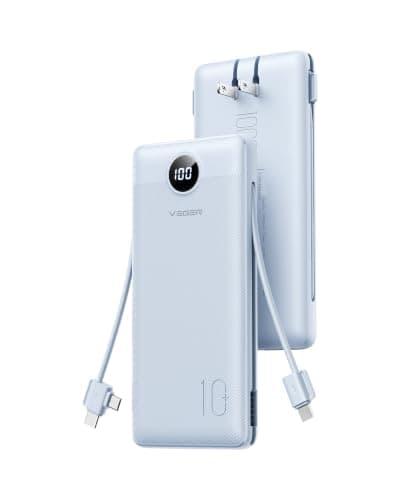 VEGER Portable Charger, 10000mAh Power Bank with Built-in Cables&Wall Plug