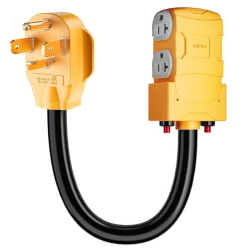 MECMO Dryer 4-Prong 30 AMP to 20 Amp 110V Dryer Distribution Adapter, NEMA 14-30P to 4X 5-15R 5-20R Dryer Wall Socket 4 Prong to Four T-Blade Household Outlet w/ 24amp Circuit Breaker, ETL Listed