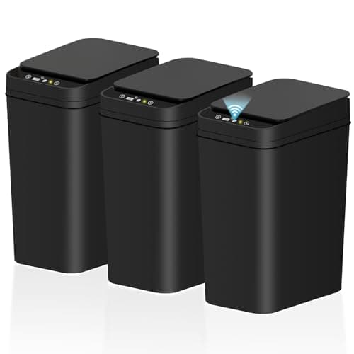 3 Pack Bathroom Trash Can with Lid Touchless Automatic Garbage Can, 2.6 Gallon Slim Waterproof Motion Sensor Smart Trash Can, Small Plastic Trash Bin for Bedroom, Office, Living Room-Black