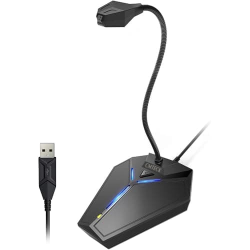 CMTECK USB Computer Microphone, Plug & Play Omnidirectional Desktop Mic for PC & Laptop, 360 Degree Adjustable Gooseneck, Mute Button with LED Indicator, Noise-Cancelling, Compatible with Windows/Mac