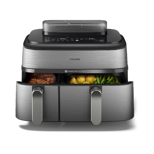 Philips 5000 Series 9.6qt (9L) Dual Basket All-in-One Air Fryer & Steam Cooker – 19 in One Cooking Functions, RapidAir Plus + Steam, Auto Steam Clean (NA555/00)