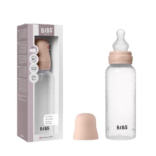 BIBS Baby Bottle – 9 oz (270 ml) | Silicone Nipple | Anti-Colic, BPA-Free | Round Nipple, Medium Flow | Lightweight & Easy to Clean | 0+ Months | Blush