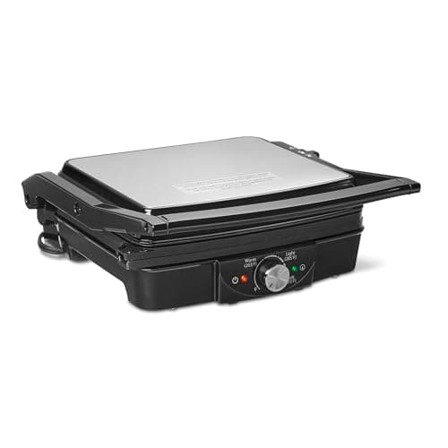 Amazon Basics Panini Press & Electric Indoor Grill with Temperature Control, Non-Stick Ceramic Plates, Black