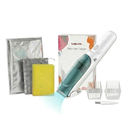 JADE KIT Baby Hair Trimmer With Vacuum - 3 Guide Combs - Rechargeable Hair Clippers for Kids Home DIY Quiet Hair Clippers for Kids/Baby Hair Trimmer, White