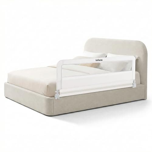 INFANS Bed Rail for Toddlers, 59" Foldable Safety Baby Crib Rail Fit for Kids Twin, Extra Long Swing Down Bed Guardrail for Convertible Crib, Queen, Full, King Mattress Side Guard (White, 59”)