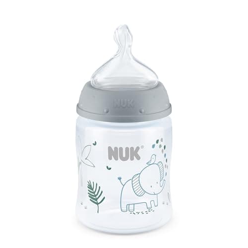 NUK Smooth Flow Anti-Colic Baby Bottle, 5 oz (150 mL), Grey Elephant, 1 Pack