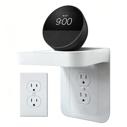 Outlet Shelf Wall Holder with Cord Storage, Wall Outlet Shelf Organizer for Bathroom, Kitchen & Bedroom, Plug Shelf for Standard Outlet, Compatible with HomePod Mini, Google Home, Toothbrush & Phone