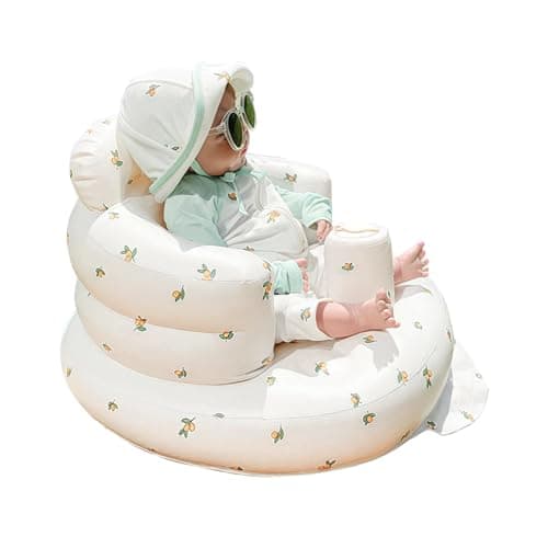 AirSwim Inflatable Baby Seat, Inflatable Baby Chair for Babies 3 Months and Up, Summer Blow Up Chair with Built in Air Pump, Infant Floor Sofa for Learning to Sit, Palying, Camping, Orange