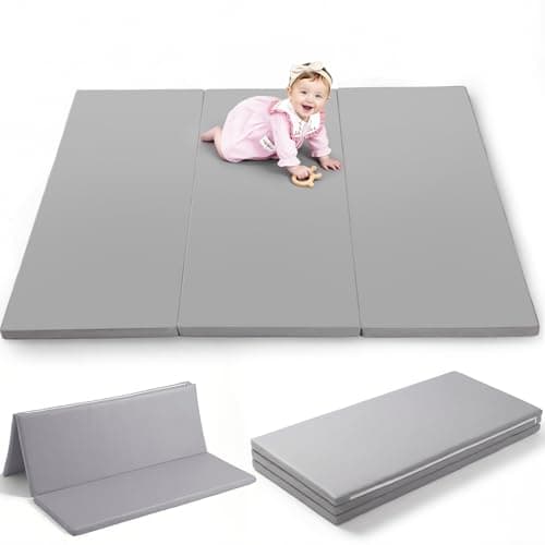 Mallify Tri-fold Baby Play Mat for Floor, Waterproof & Non-Slip PU Leather Baby Mat, 50" x 50" Playpen Mat, Foldable & Portable Play Mat, Thick Soft Playmat for Infants and Toddlers,Gray