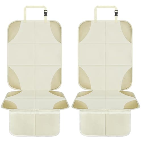 Car Seat Protector, Seat Protector for Baby Carseat with Thickest Padding, Waterproof Child Seat Protectors Under Car Seats Non-Slip Backing 2 Mesh Pockets Baby Pets Car Seat Cover (White, 2Pack)