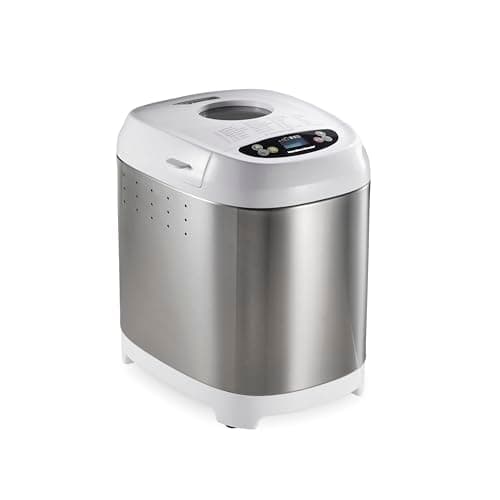 Hamilton Beach Digital Electric Bread Maker Machine Artisan and Gluten-Free, 1-2 lbs custom Capacity, 14 Settings, 3 crust setting,550Watts,White and Stainless Steel (29987MN)