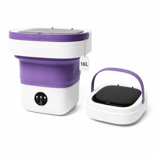 Portable Washing Machine, Mini Washer, 16L Upgraded Foldable Design Ideal for Apartment, Home and Hotel, portable washer 3 Cleaning Modes Suitable for Small Clothes (Purple)