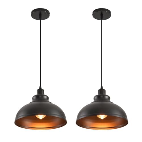 Pendant Lighting Vintage Industrial Fixtures, Farmhouse Pendant Lamp, Hanging Light Fixtures with Metal Shade (Black Inside), Industrial Black Pendant Lights for Hallway Kitchen Island Dining Room