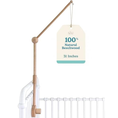Sorrel + Fern Baby Crib Mobile Arm - Wooden Holder (31 inch, 100% Natural Beech Wood) - Strong Anti Slip Attachment - Nursery Décor - Crib Accessories