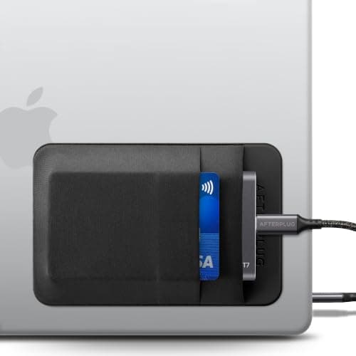 Afterplug 2-Pocket SSD & Hard Drive Holder for Laptop, Reusable Adhesive, Stick-On Pocket Sleeve for External Portable SSD, HDD, Cables and More (Small)