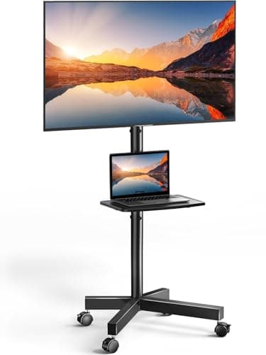 PERLESMITH Rolling TV Stand on Wheels with Tilt for 26-65 Inch Screen TVs, Mobile TV Cart Height - Adjustable with Shelf/Tray, Portable TV Stand Holds up to 99 lbs, Max VESA 400x400mm, PSTVMC04