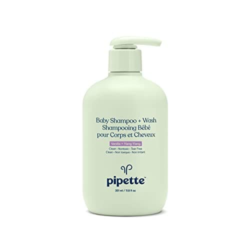 Pipette New Formula Baby Shampoo + Wash, 100% Plant-Derived Squalane and Free of Synthetic Fragrances, Tear-Free Baby Bath Time, Vanilla + Ylang Ylang Aroma, 12-Fluid-Ounce