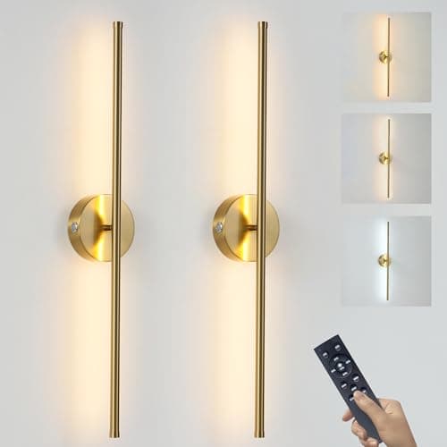 Battery Operated Wall Sconces with Remote Control, 15800 mAh, Dimmable, 3000K LED, Brass, Wireless, Cordless Rechargeable, Set of 2