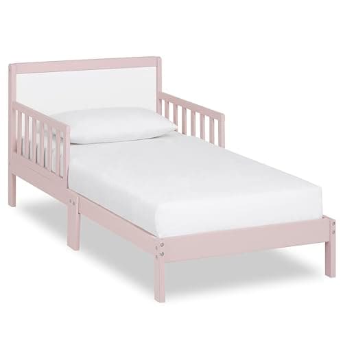 Dream On Me Brookside Toddler Bed, Low Floor Wooden Bed, Side Safety Bed Rails, GREENGUARD Gold & BSA Certified, Non-Toxic Paint Finish, New Zealand Pinewood, Up to 50 lbs - Blush Pink/White