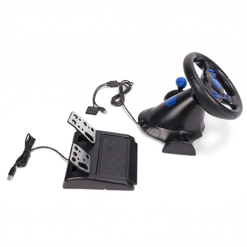 Racing Steering Wheel, 180 Degree Rotation Multifunctional 3 in 1 PC Gaming Racing Wheel for PS2